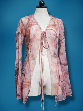 Solado Abstract Print Micro Mesh Long Sleeve Top Size Medium